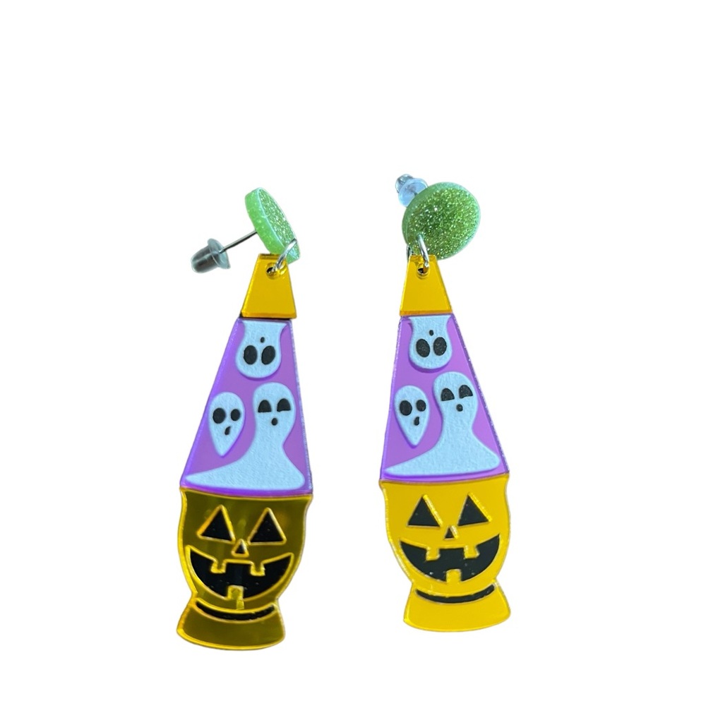 Halloween Ghost Jack-O-Lantern Lava Lamp Earrings NWT - Picture 3 of 6